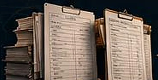 Stacks of paper forms and clipboards