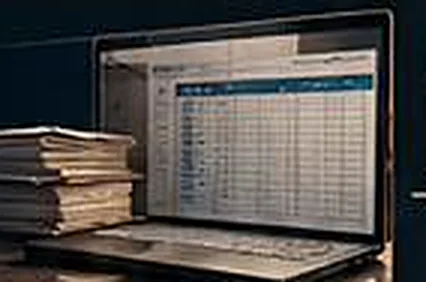 Paper records beside a spreadsheet on a laptop