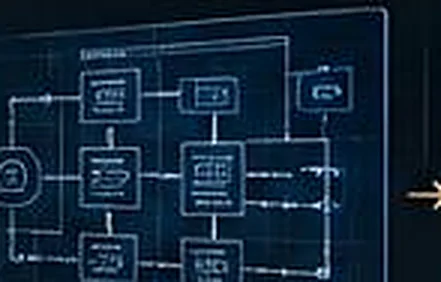A workflow diagram drawn as a blueprint